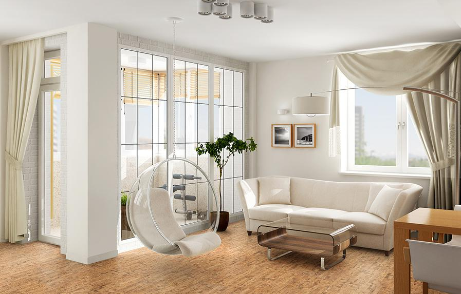 Пробковый пол клеевой Corkstyle Eco Cork Linea 915×305×6 фото в интерьере